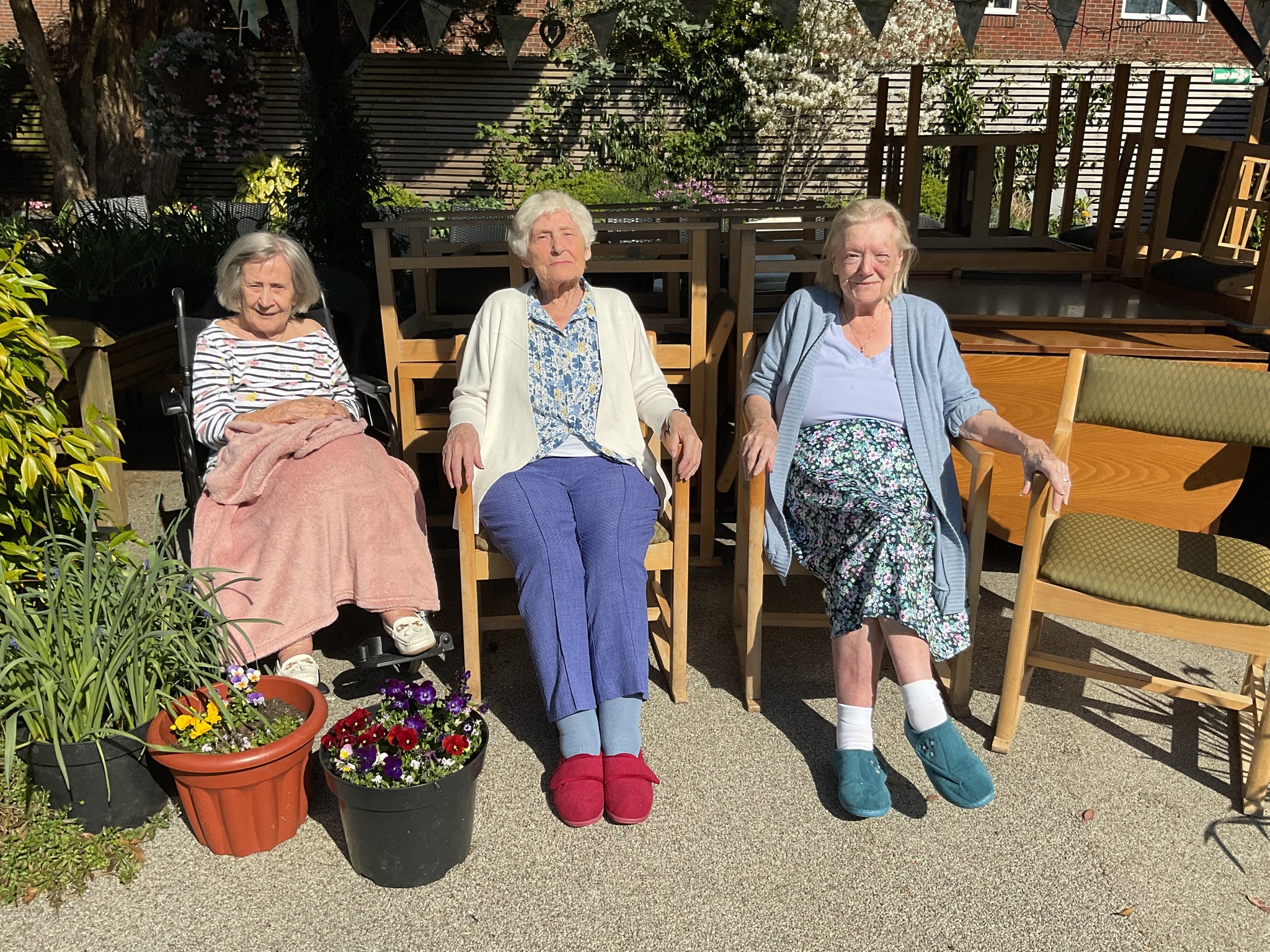 Garden patio at Swn-y-Gan care home Penclawdd Swansea